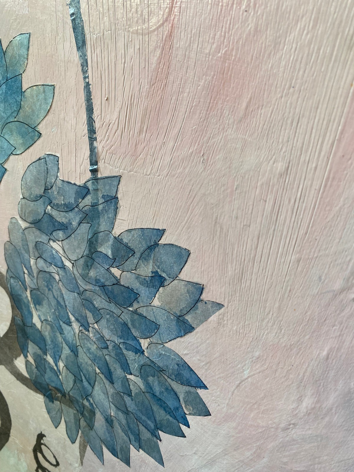 Mixed media: flowers on rice paper with chinese ink, acrylic on canvas